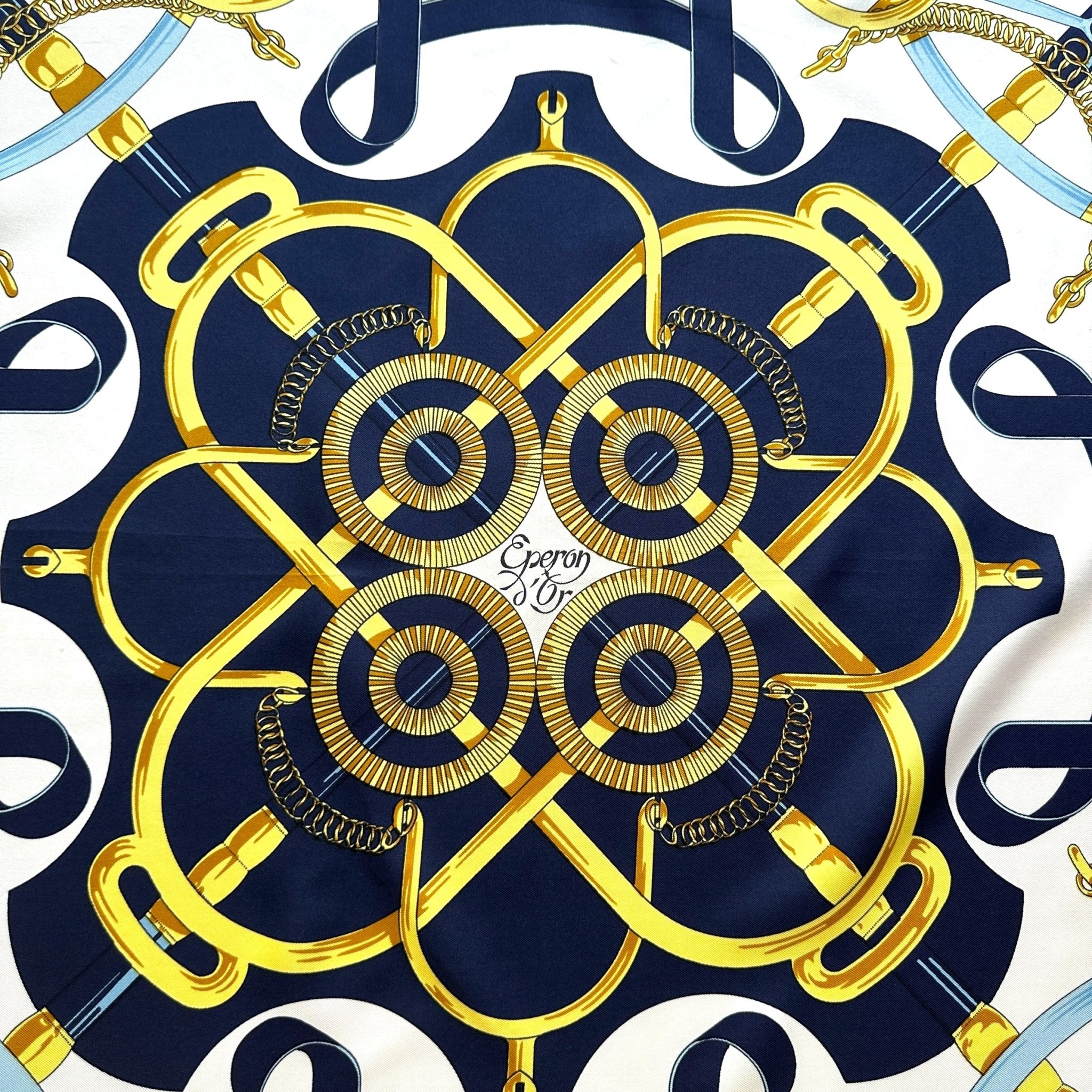 Gold Spur – HERMÈS SCARF 90 – Blue & Gold