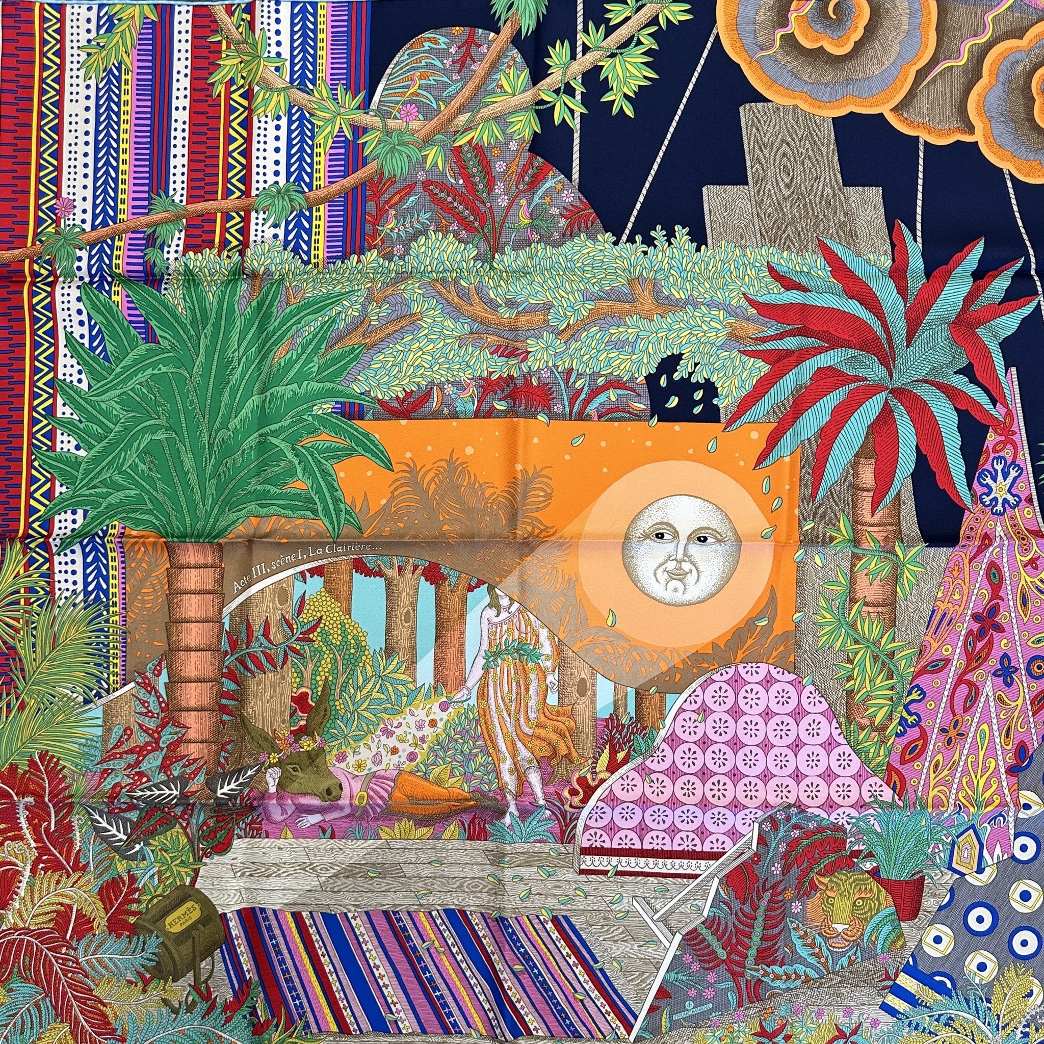 dessin de lune eclairant une foret imaginaire avec deux femmes