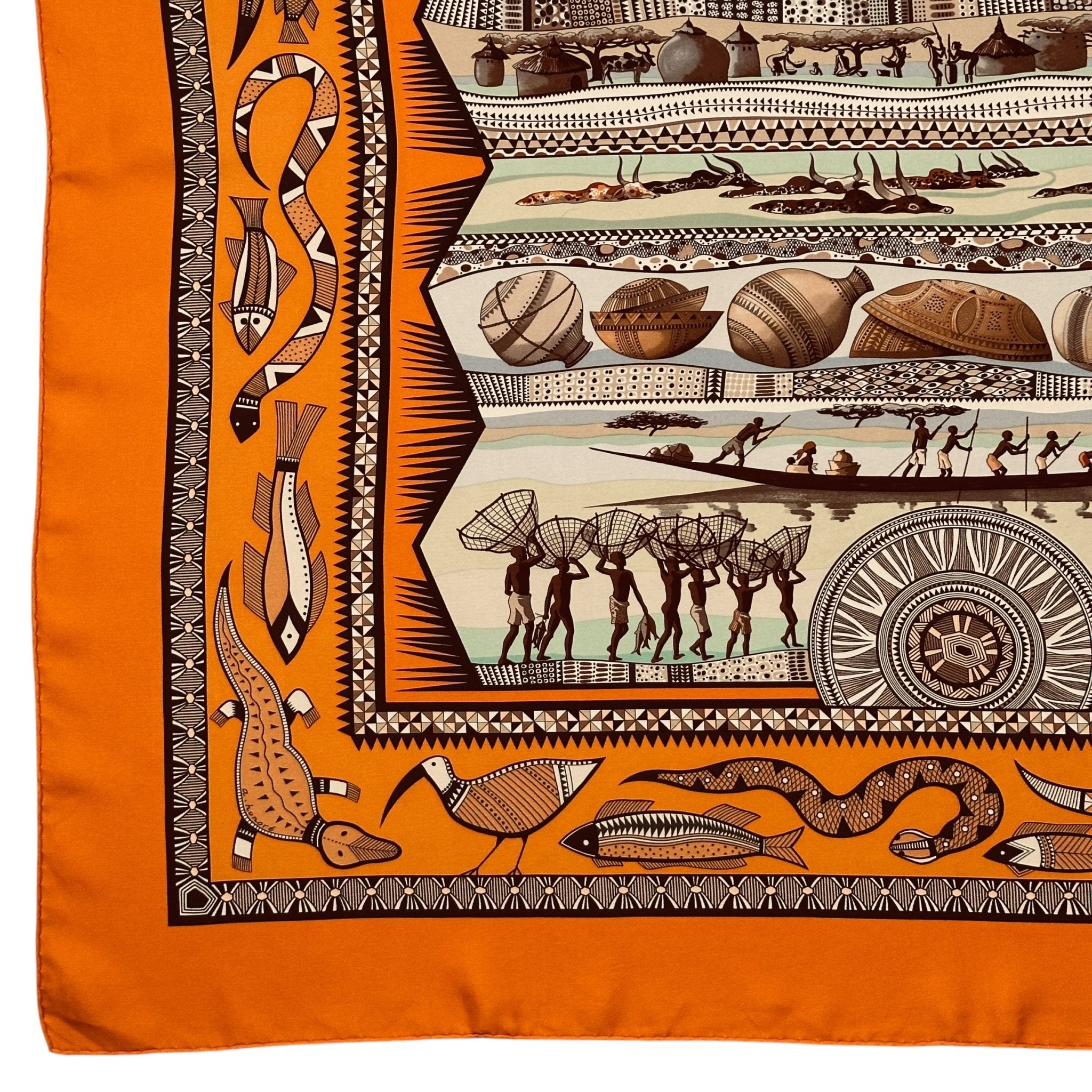 foulard carre hermes la vie du fleuve d'occasion en tres bon état