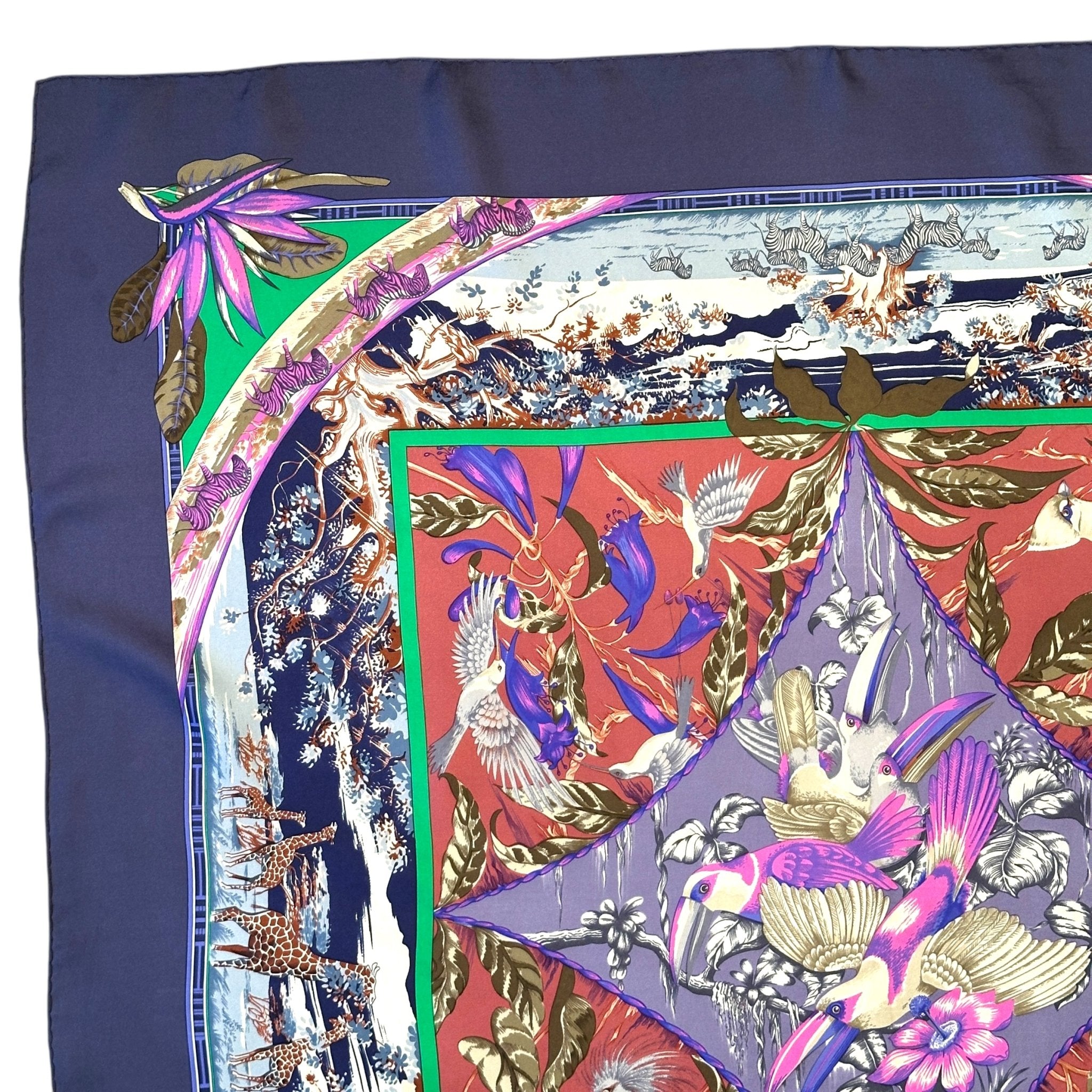 carre hermes tropiques bleu vert et rose