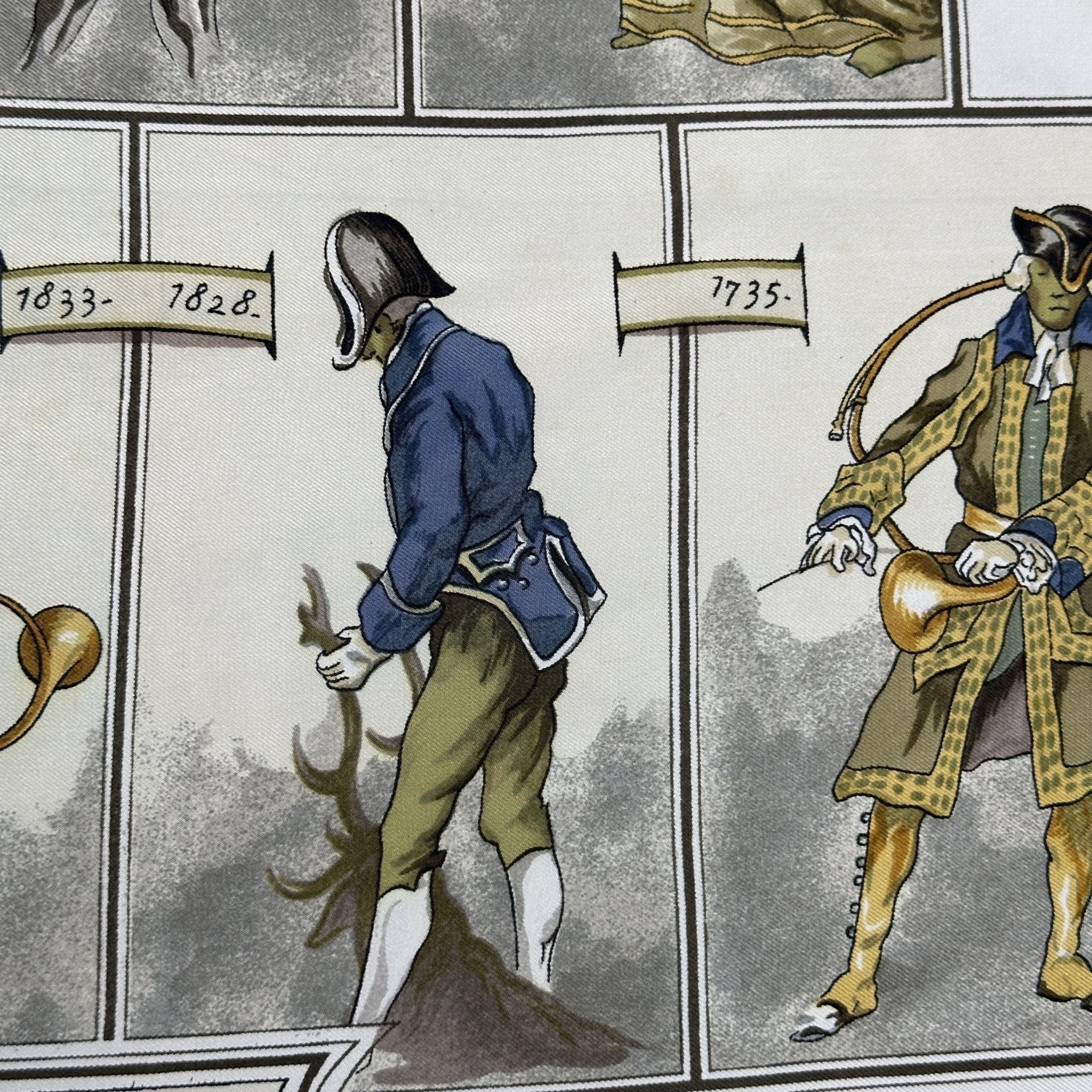 detail du dessin du foulard hermes la tenue de venerie costumes de chasse datant de de 1735