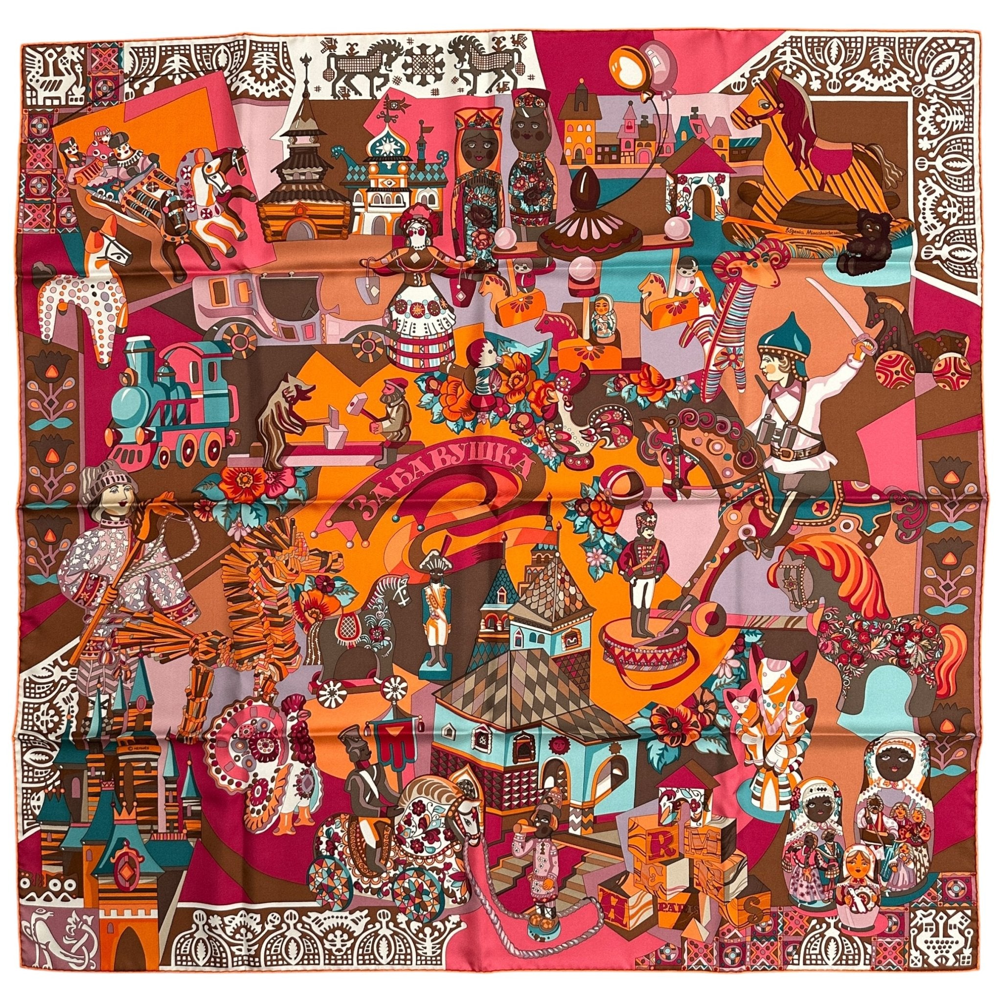 foulard hermes zabavushka tons rose orange rouge et marron