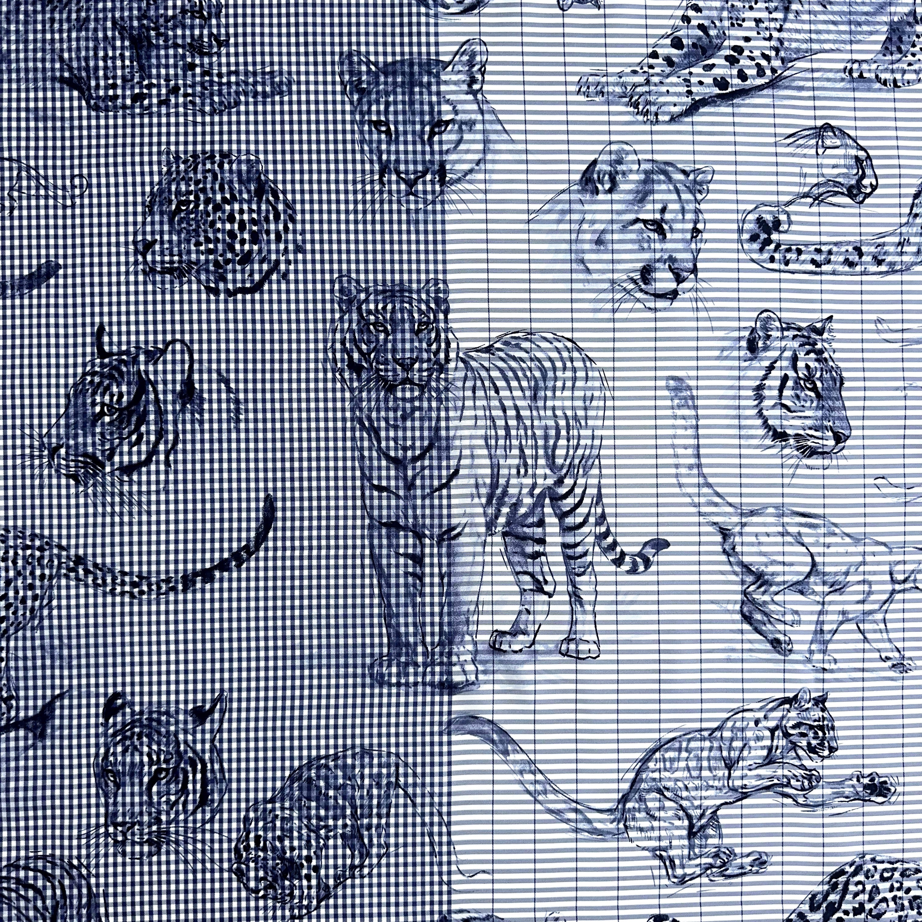 Carré Hermès Dans l'atelier de Robert Dallet Finesse Eyeliner, 90 cm soie, autre vue d'ensemble vichy et rayures