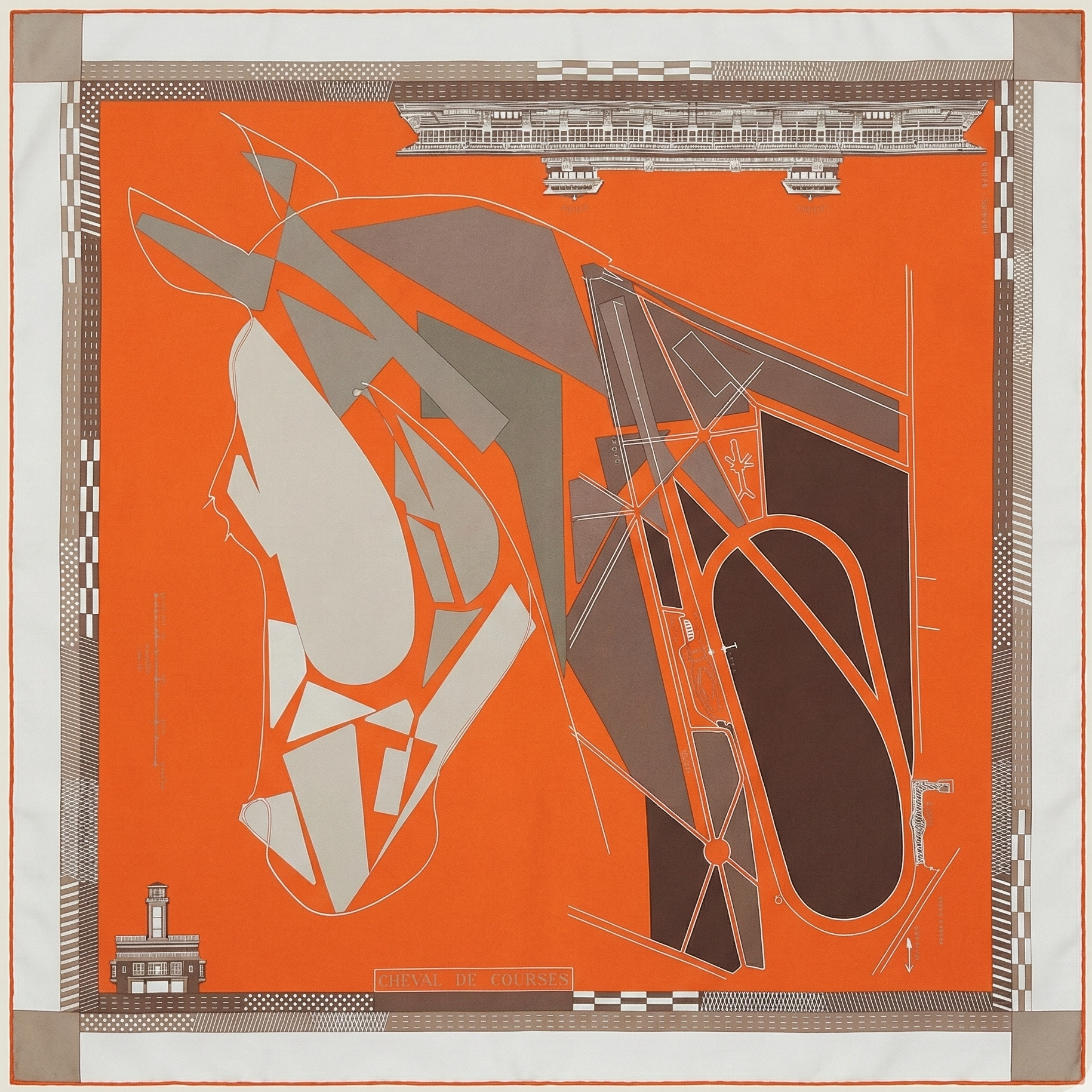 Foulard Hermès 90 cm – Cheval de Courses – Anamorphée (2008)