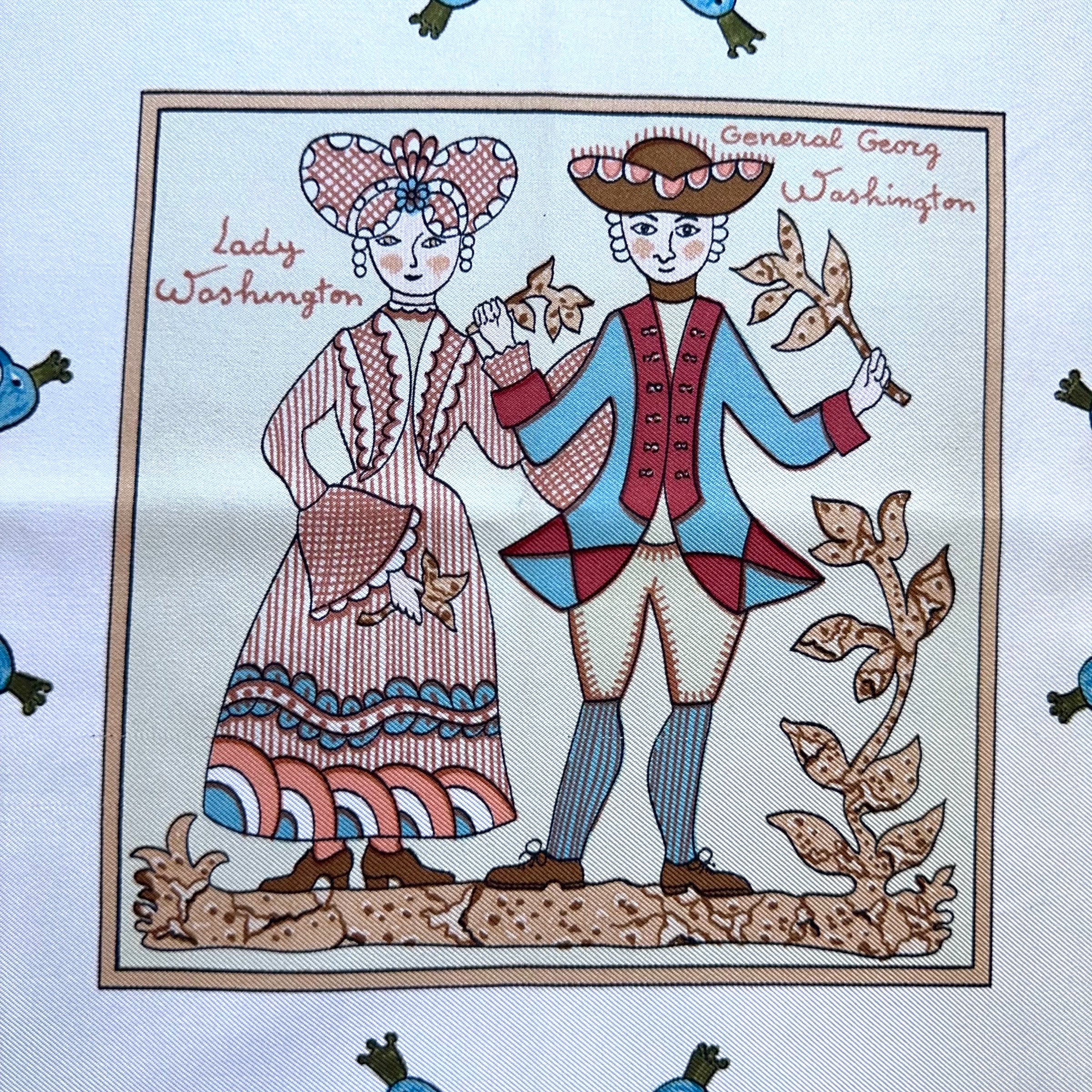 Carré Hermès 90 cm – Early America – F. de la Perrière (1981)