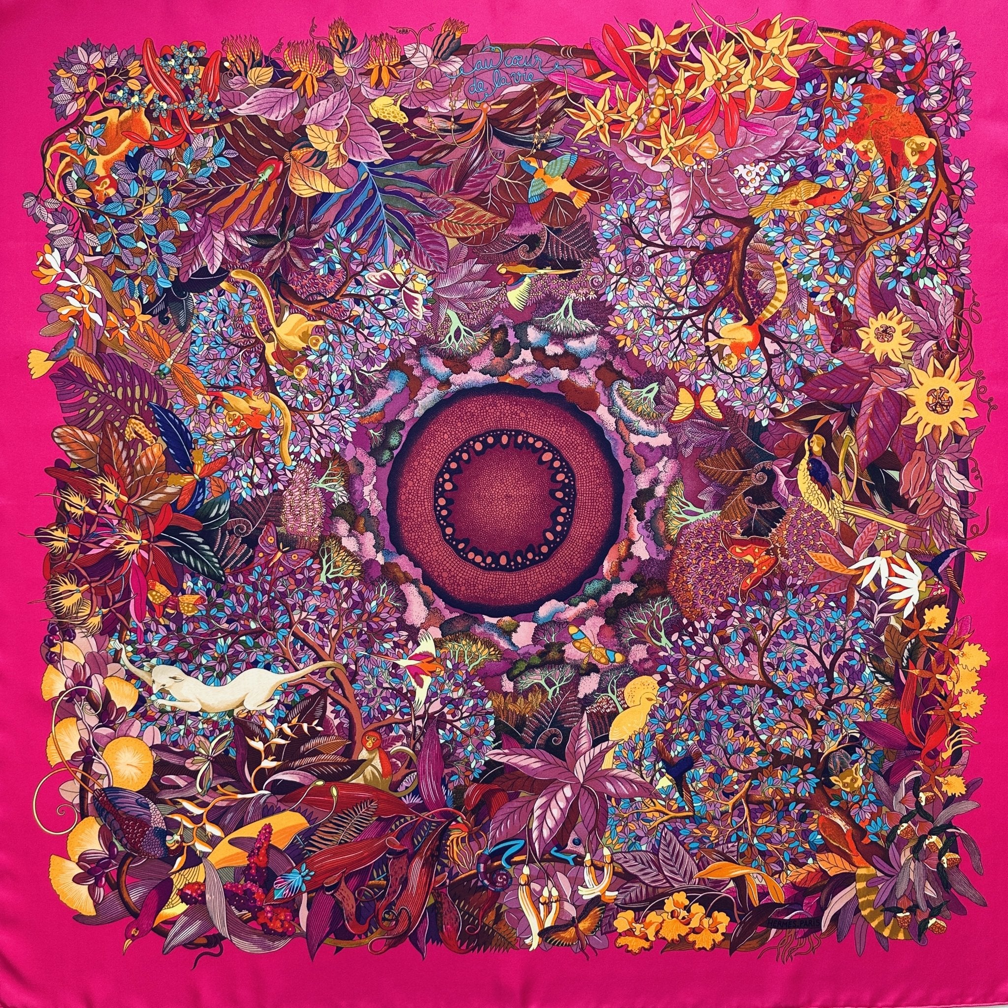 foulard carre hermes au coeur de la vie rose 